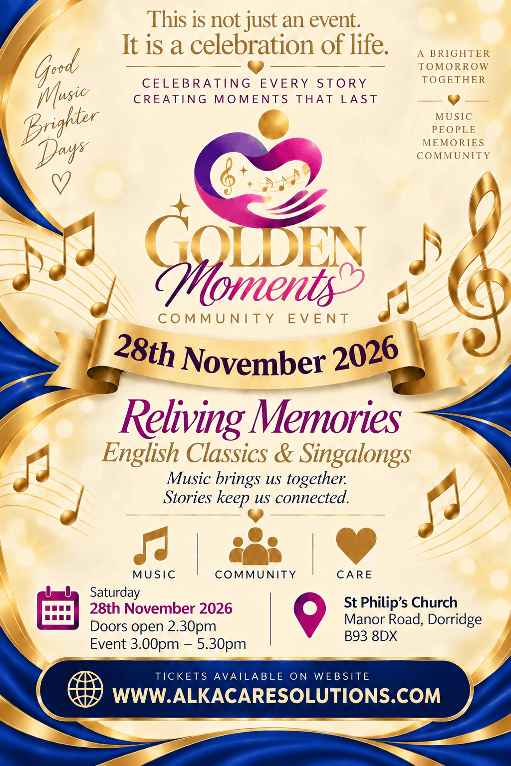 Golden Moments English Cultural Event leaflet for 28 November 2026